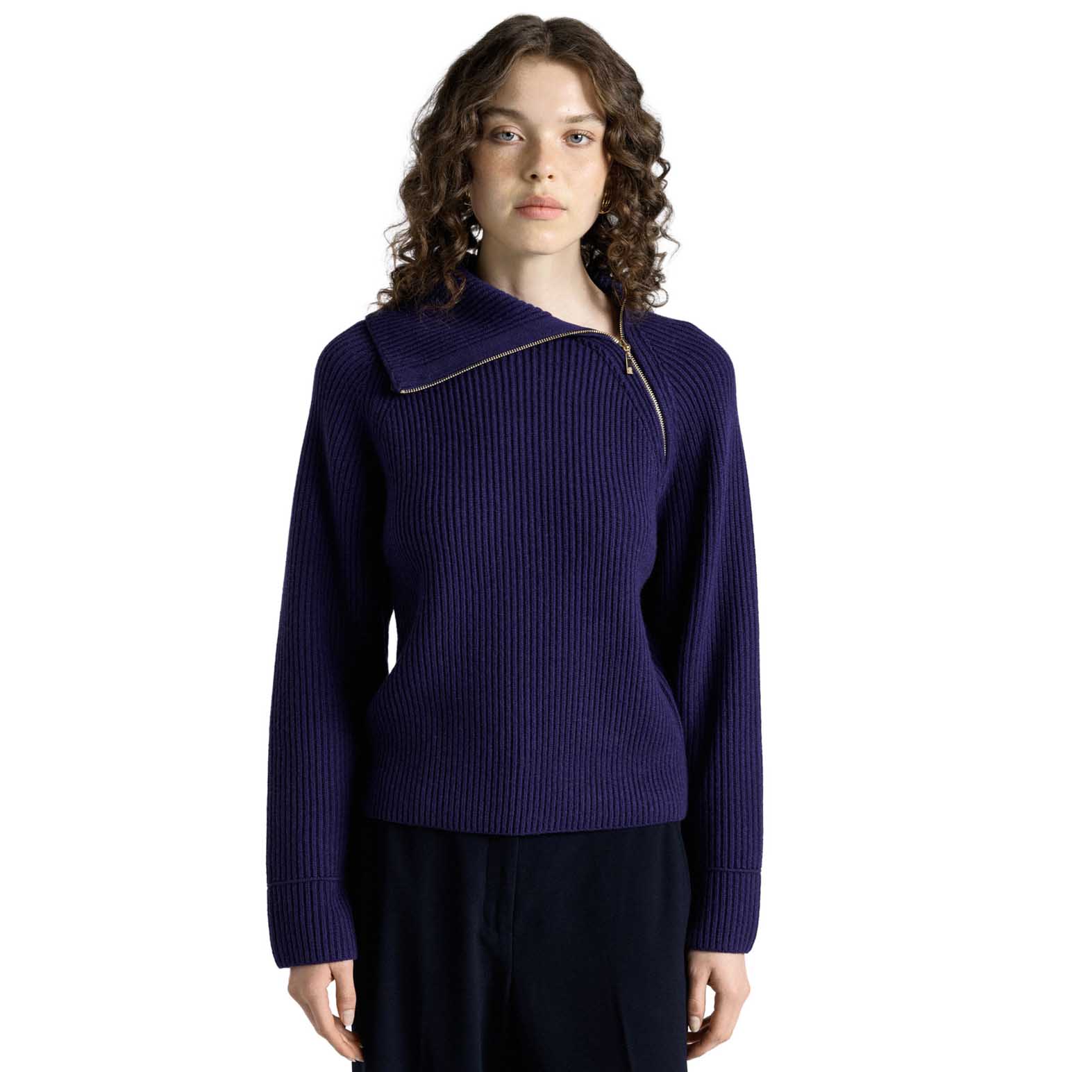 Cue Merino Bias Zip Neck Knit
